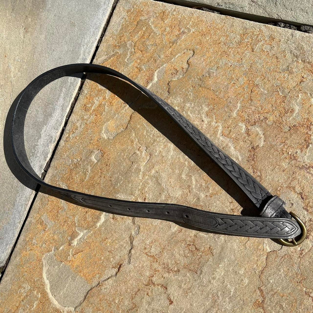 Vintage 90s Black Grey Italian Leather Belt Embossed Woven