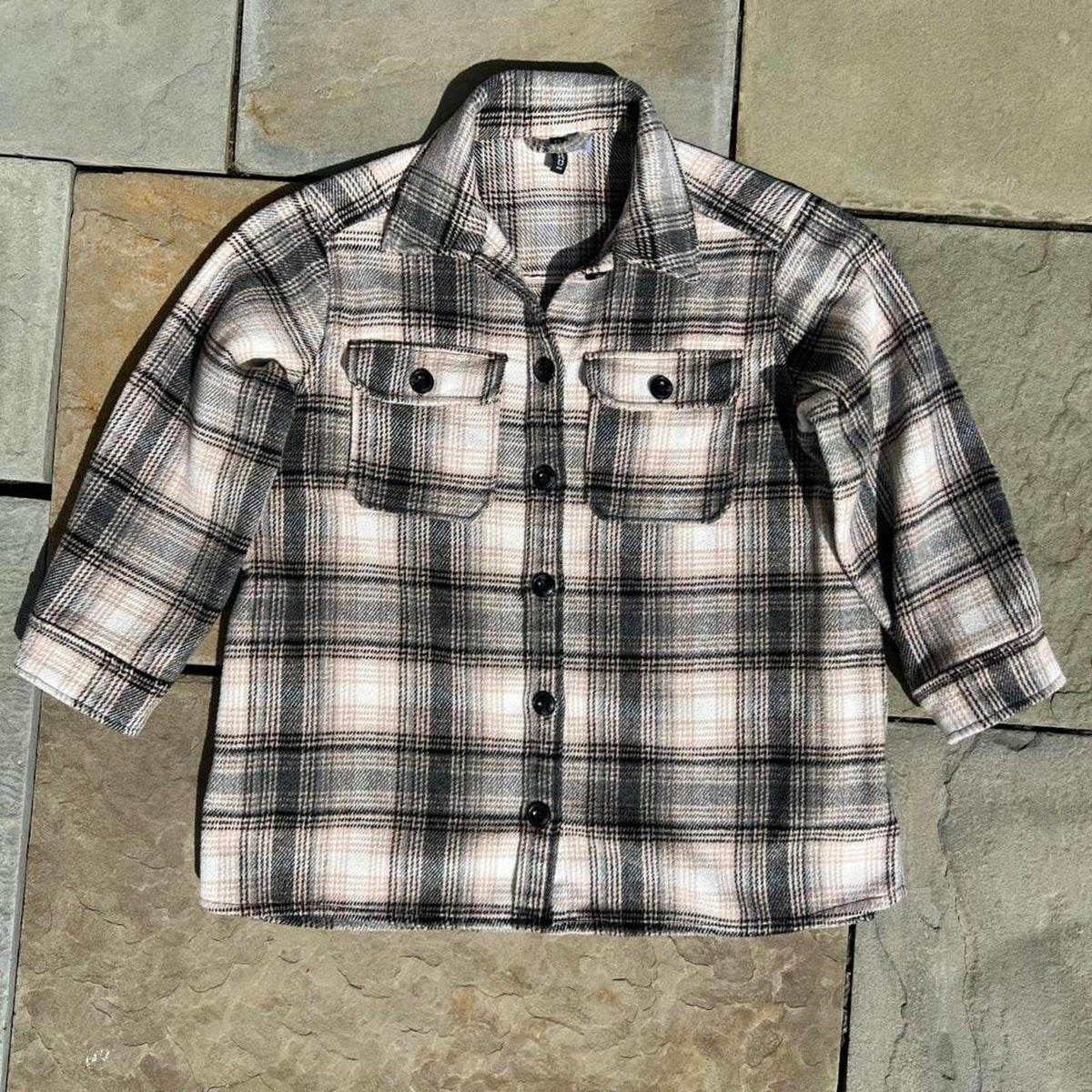 Houndstooth Plaid Button Down Thick Knit Shirt Jacket