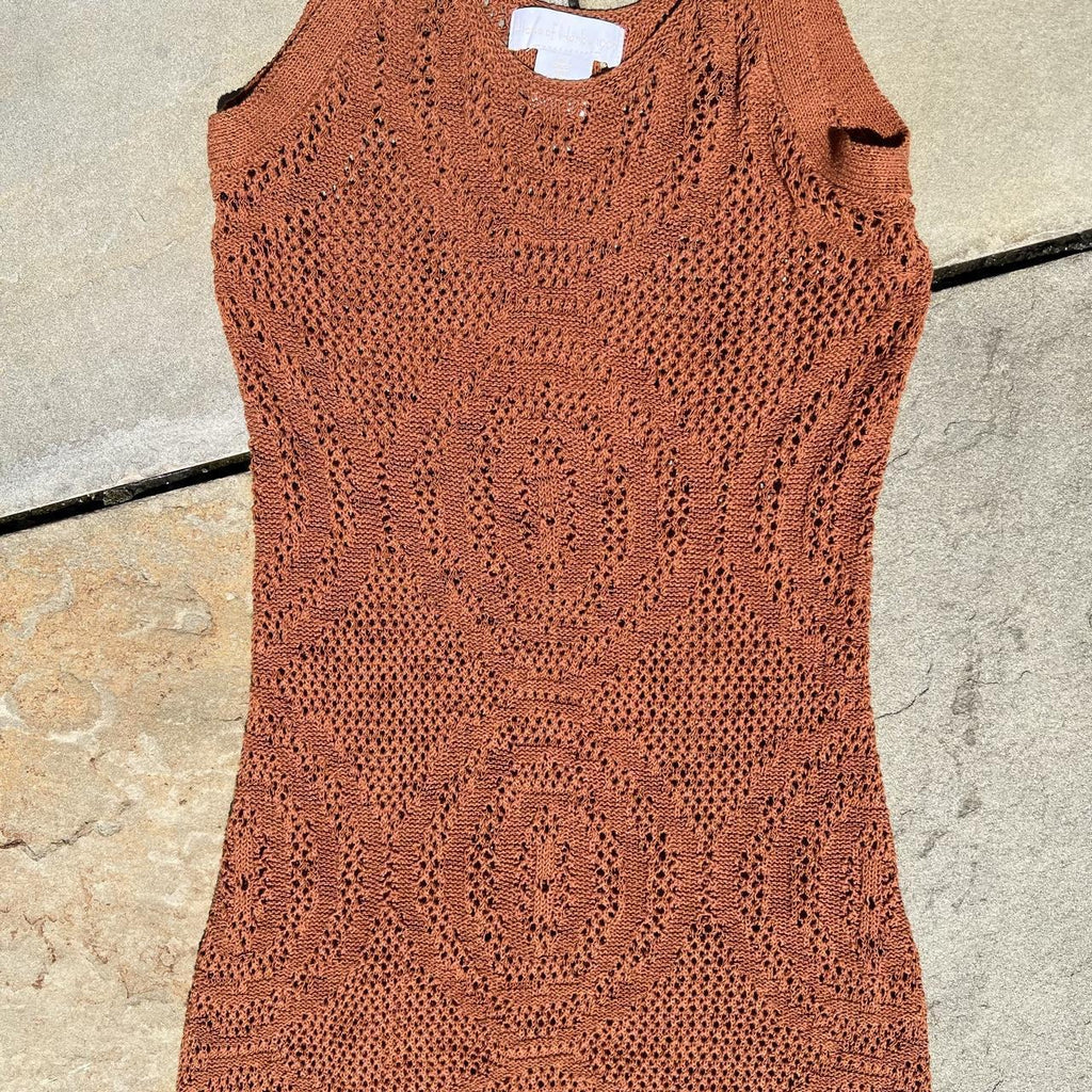Dark Orange/Brown Mesh Knit Maxi Dress