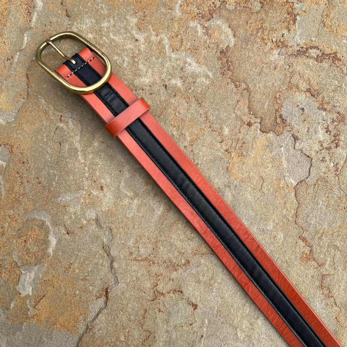 Y2K Brown w/ Black Strip Leather Belt