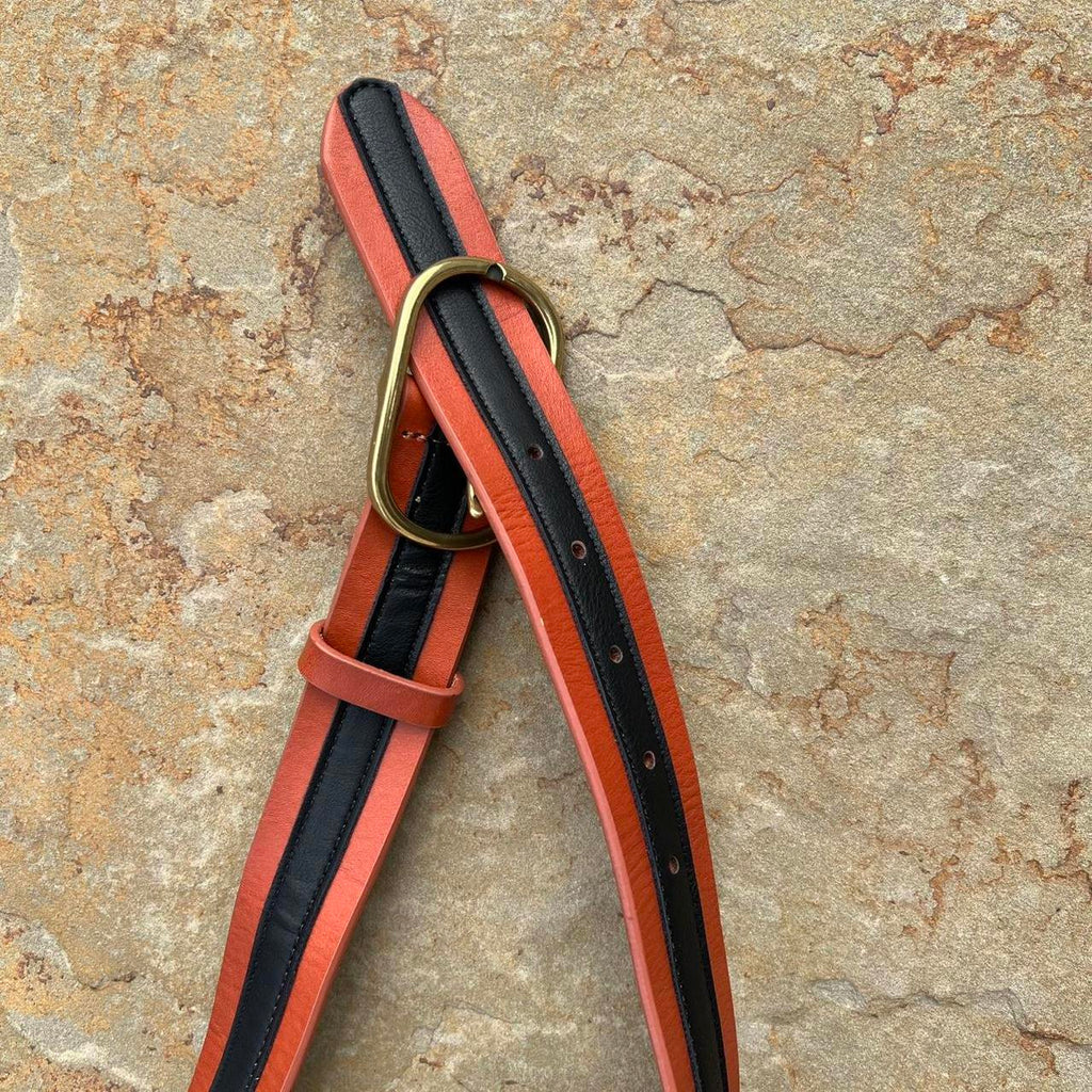 Y2K Brown w/ Black Strip Leather Belt