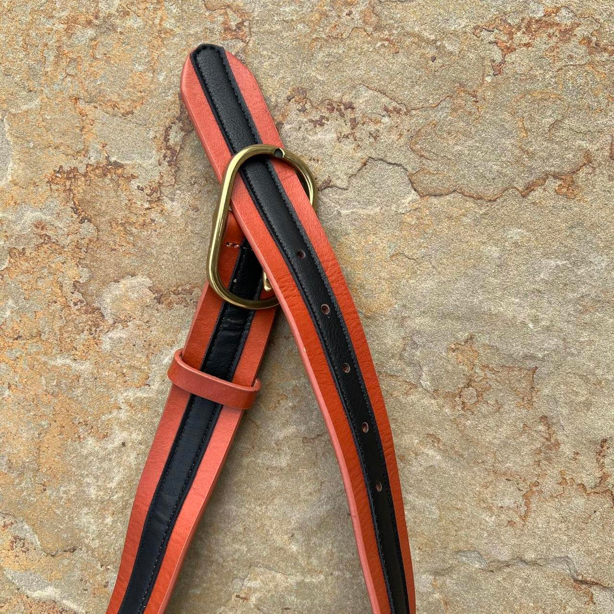 Y2K Brown w/ Black Strip Leather Belt