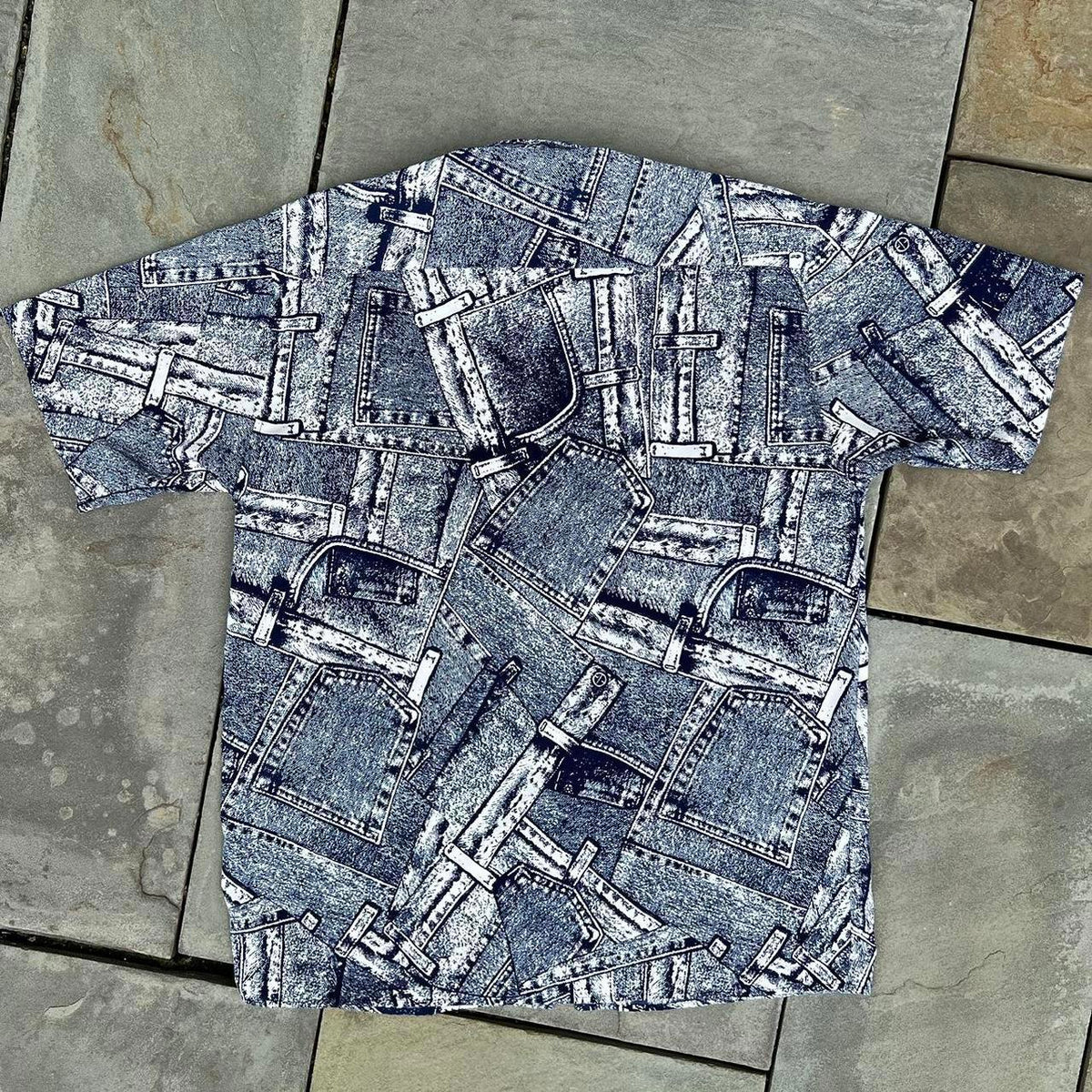 Vintage 90s Trompe L’oeil Jeans Pattern Club Shirt