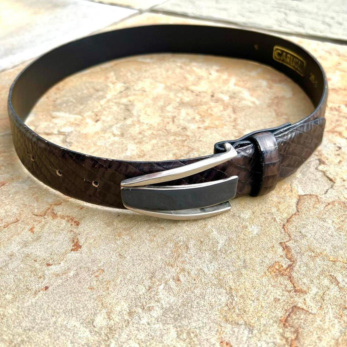 Vintage 90s Designer Dark Brown Croc Embossed Leather Belt