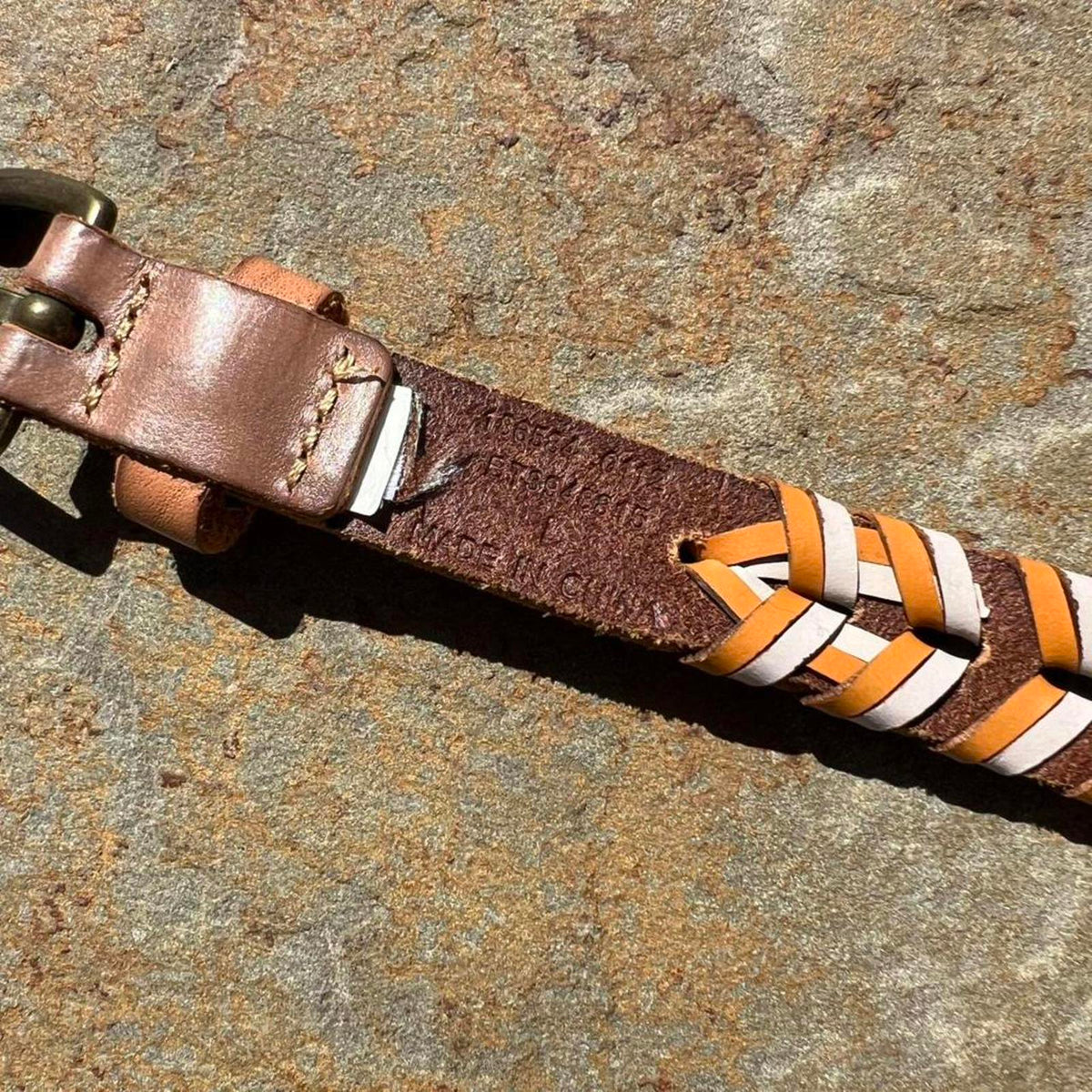 Y2K Fossil Tan/Cream/Brown Leather Woven Western Belt
