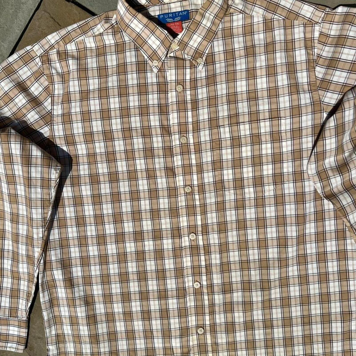 Vintage 80s Tan Brown Plaid Button Down Shirt