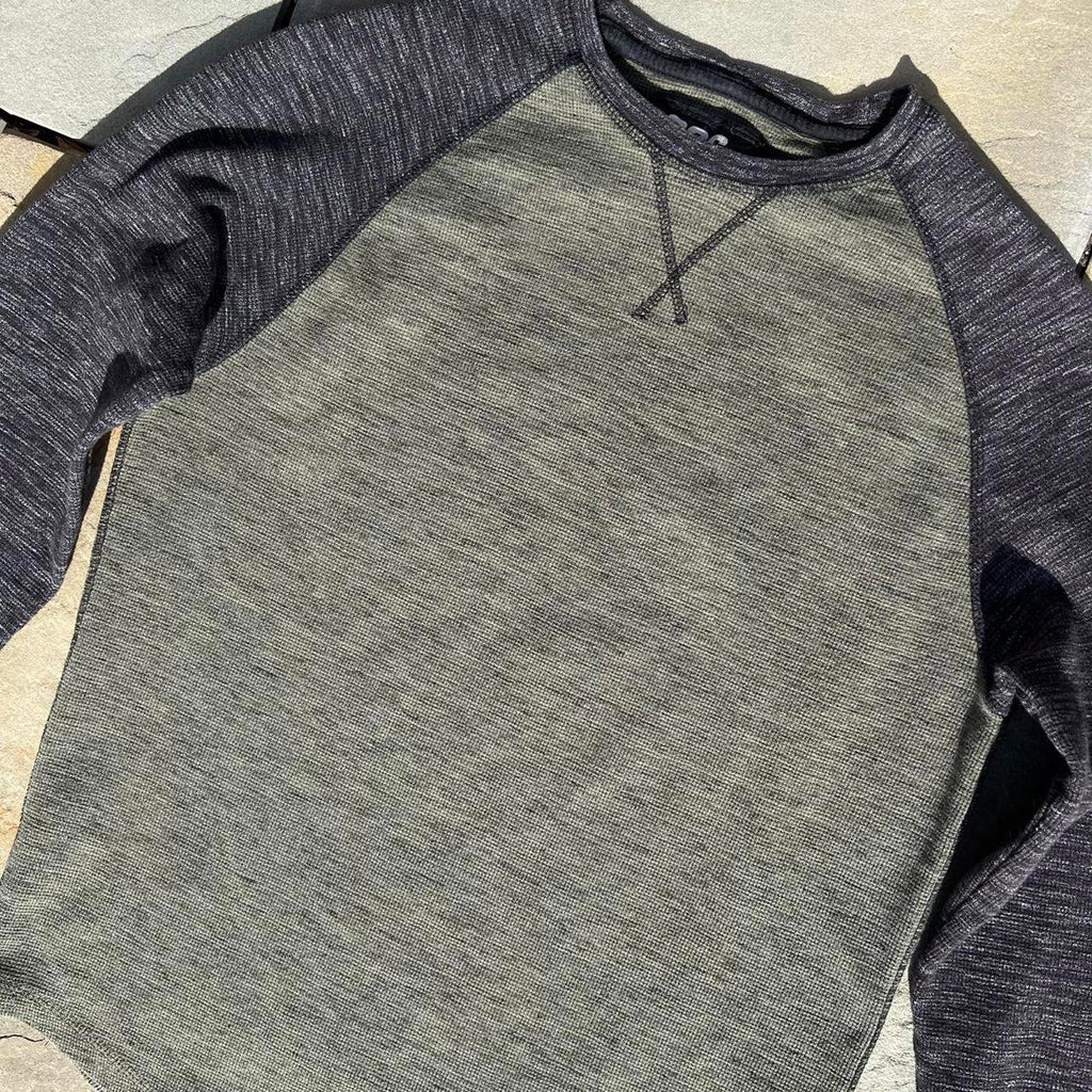 Olive Green + Dark Grey Heather Waffle Knit Thermal
