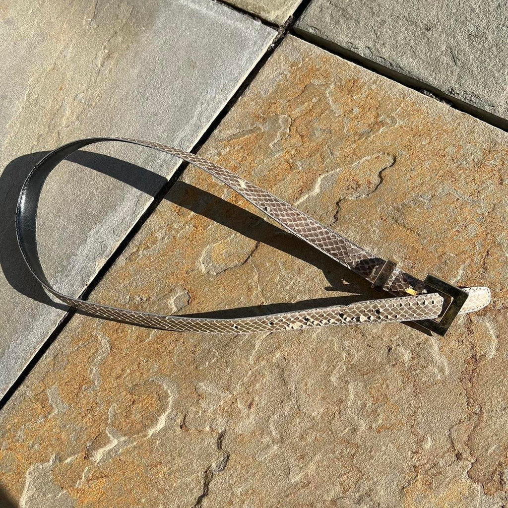 Vintage 80s Genuine Snake Skin Tan Grey Belt