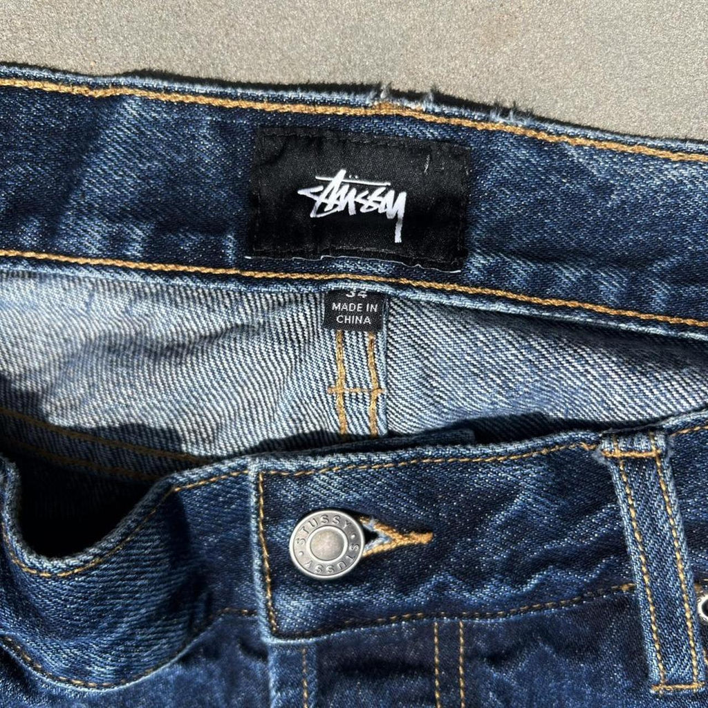 Stussy Distressed Patched Washed Indigo Big Ol’ Jeans