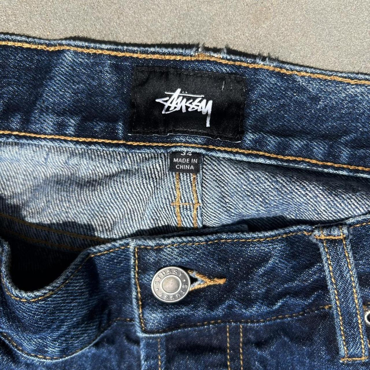 Stussy Distressed Patched Washed Indigo Big Ol’ Jeans