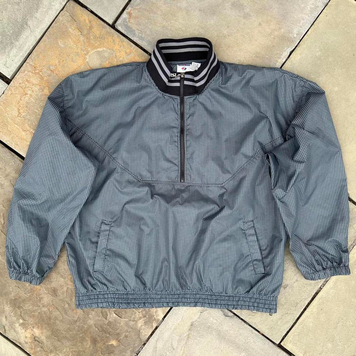 Vintage 90s Blue/Black Houndstooth Quarter Zip Windbreaker