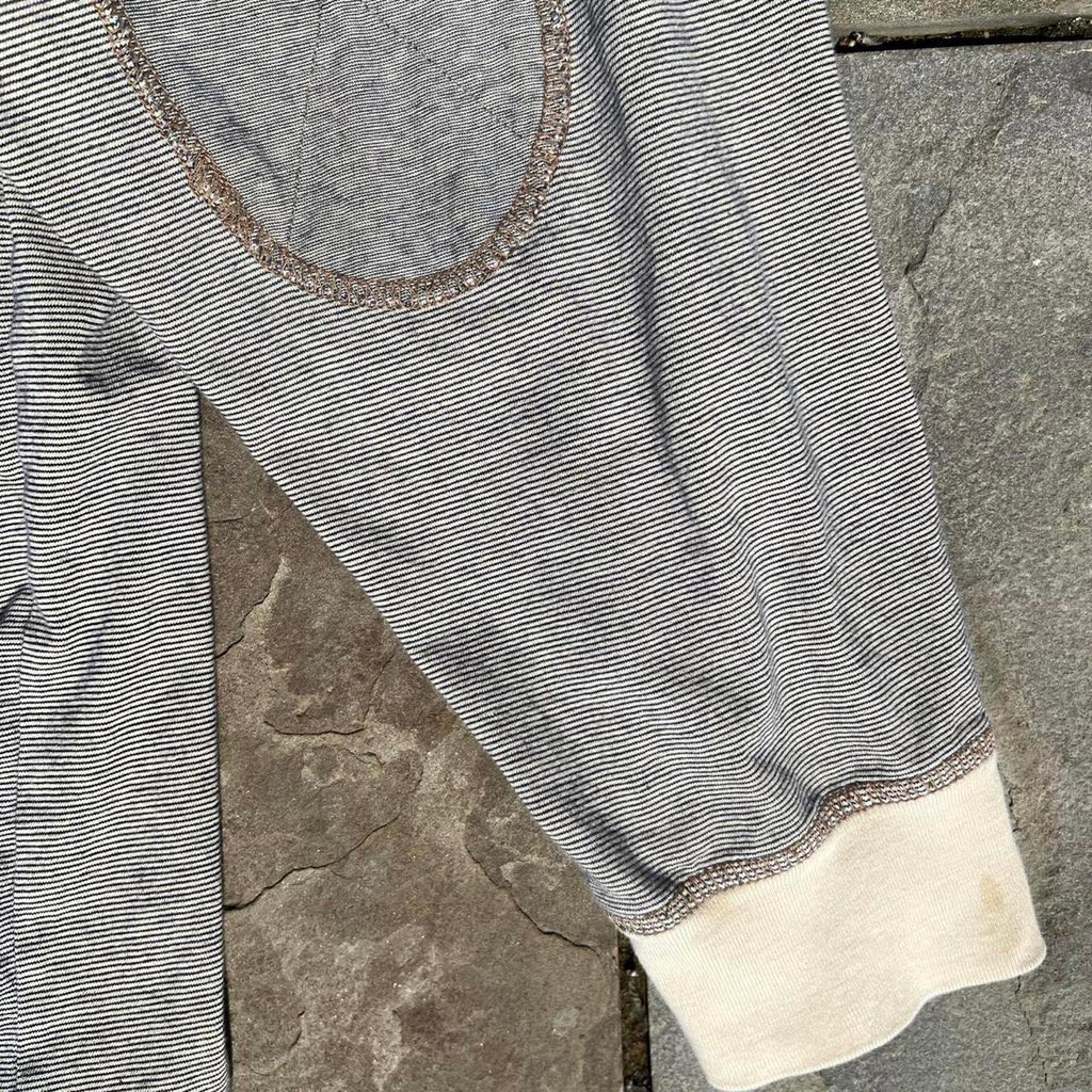 Tan + Blue Micro Stripe Snap Button Henley