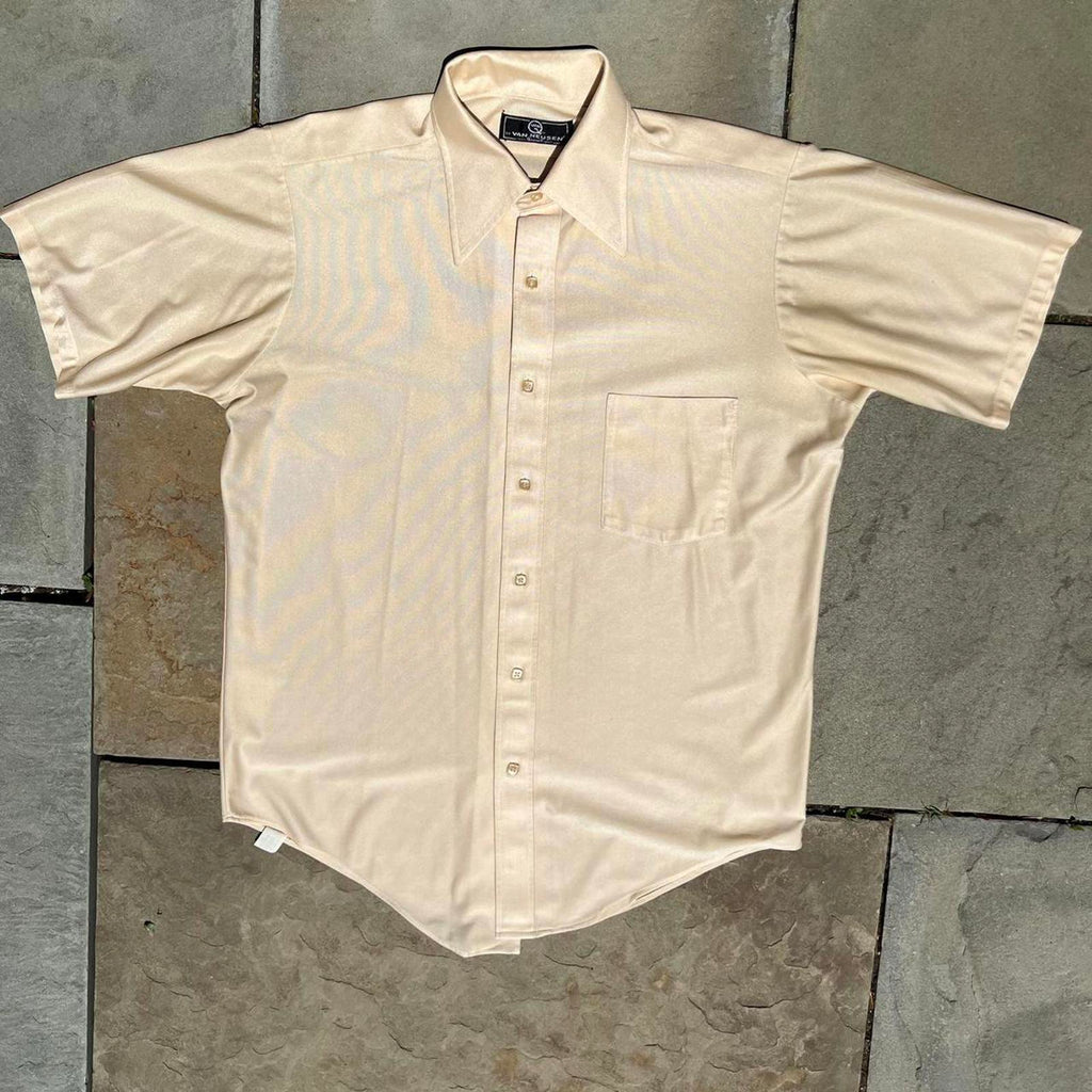 Vintage 70s Pale Yellow Qiana Nylon Short Sleeve Club Shirt