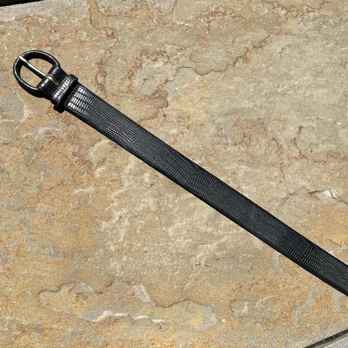 Vintage 80s Black Blue Leather Belt