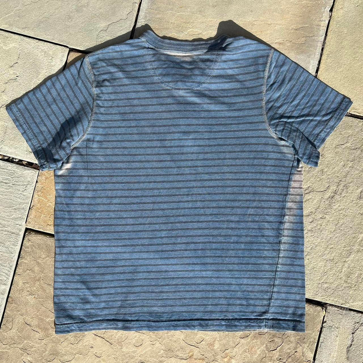 Y2K Blue Tan Overdyed Reworked Striped Henley