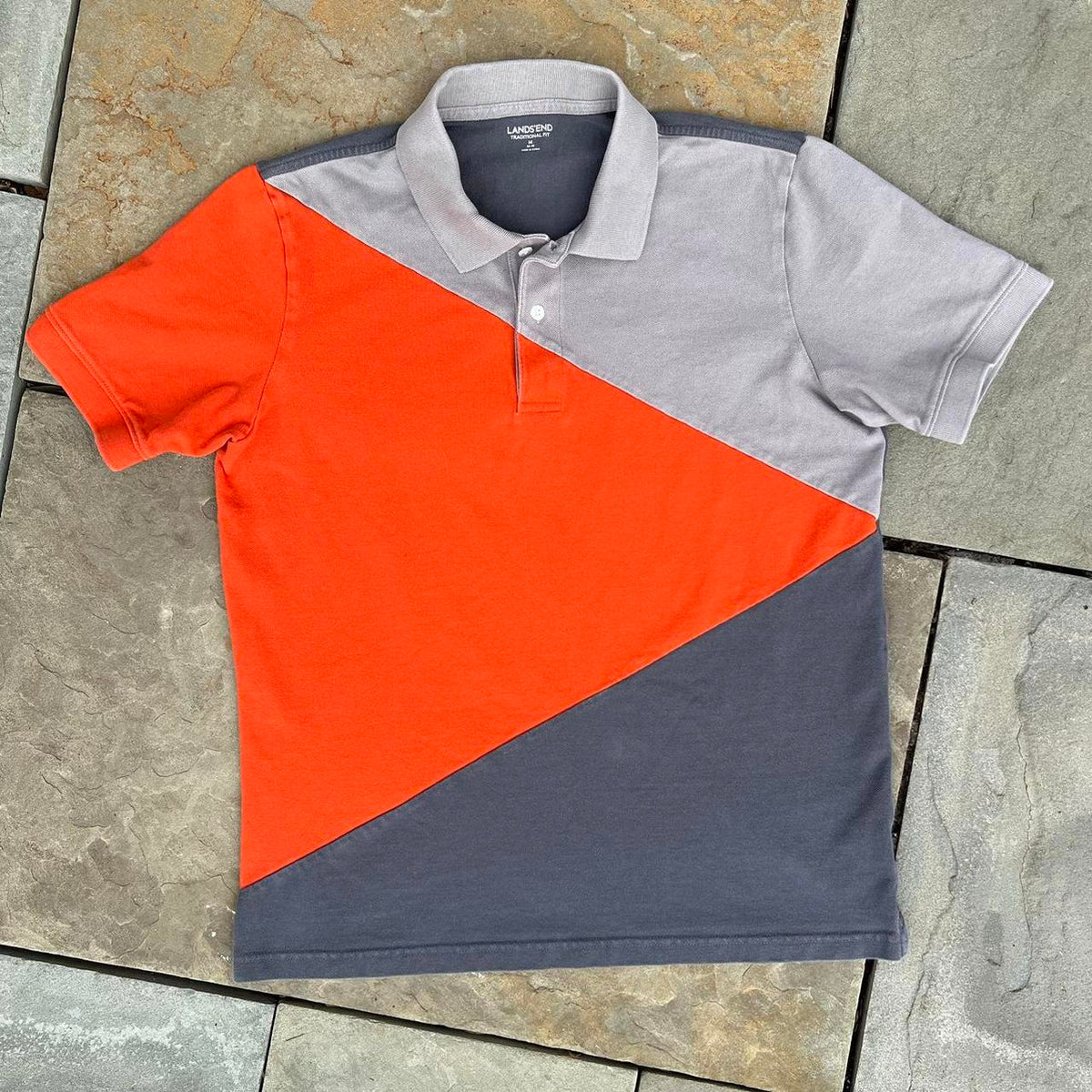 Colorblock Cut and Sew Geometric Pique Polo