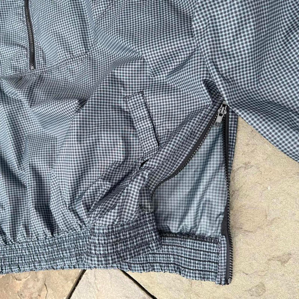 Vintage 90s Blue/Black Houndstooth Quarter Zip Windbreaker