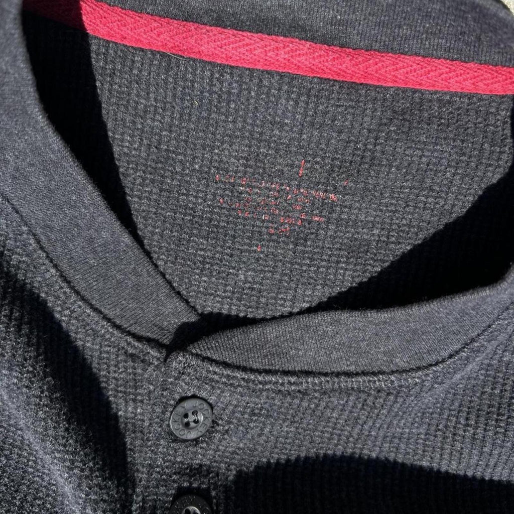 Neo Vintage Y2K Dark Grey Heather Waffle Knit Thermal Henley
