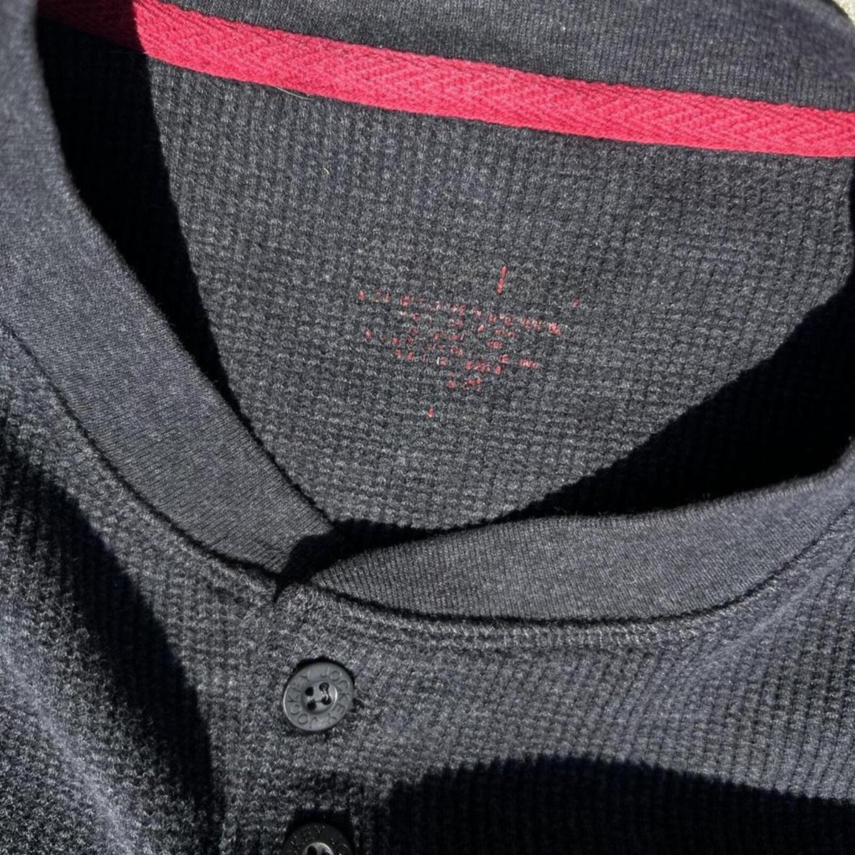 Neo Vintage Y2K Dark Grey Heather Waffle Knit Thermal Henley