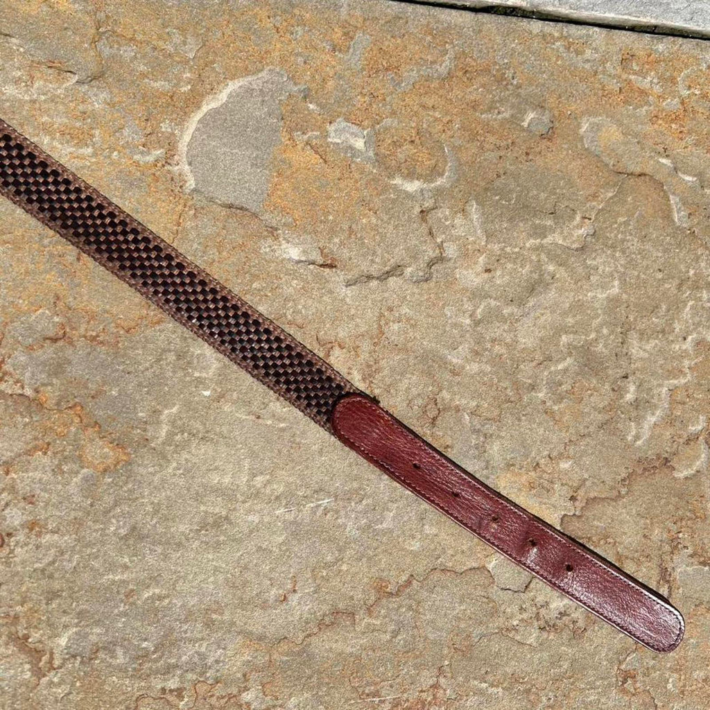Vintage 80s Brown Leather/Canvas Woven Belt Made in Italy