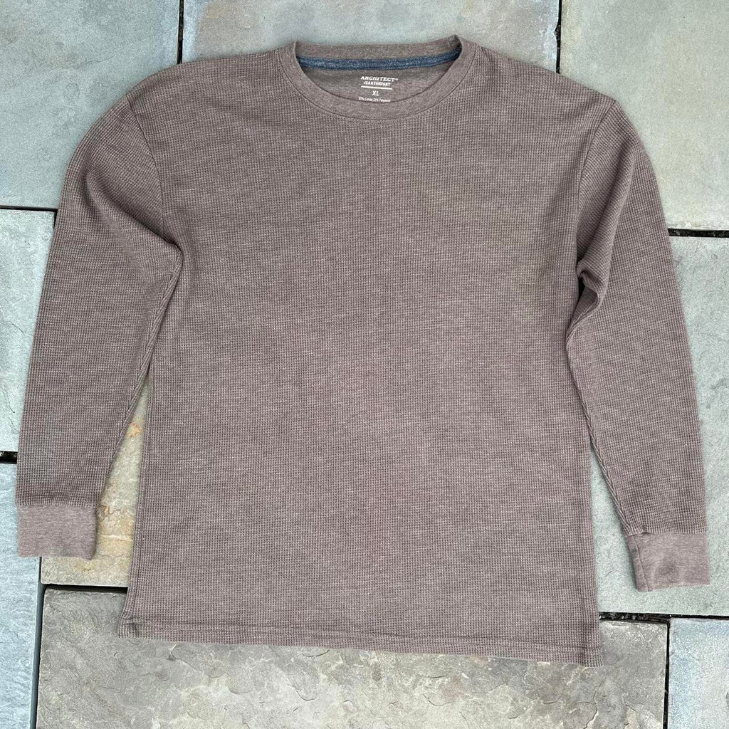 Neo-Vintage Y2K Brown Heather Waffle Knit Thermal