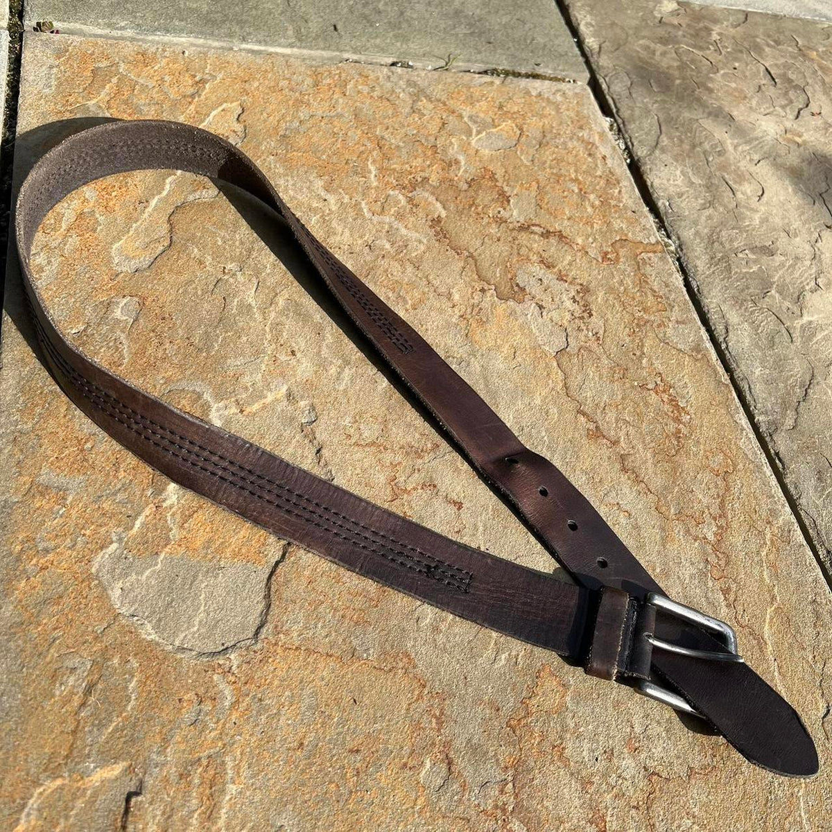 Brown Leather Triple Stitch Belt