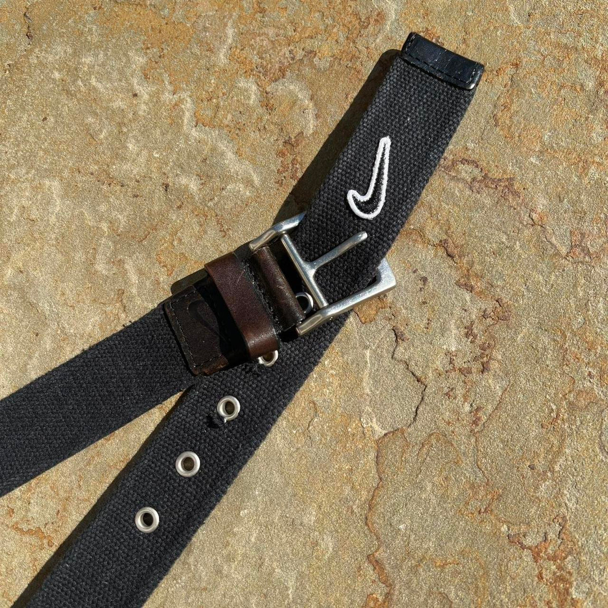 Nike Black Canvas Brown Leather Belt