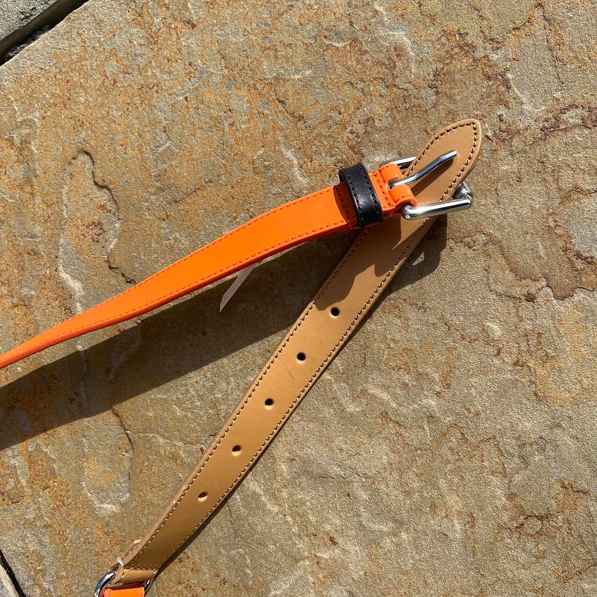NWT Orange Tan Navy Colorblock Leather Belt Made in Italy
