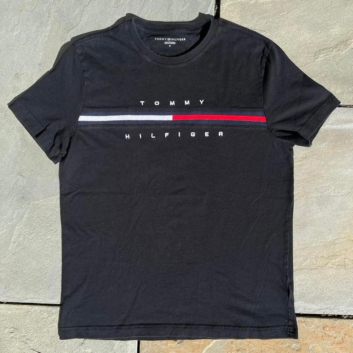 Y2K Tommy Hilfiger Chest Stripe Black T-Shirt