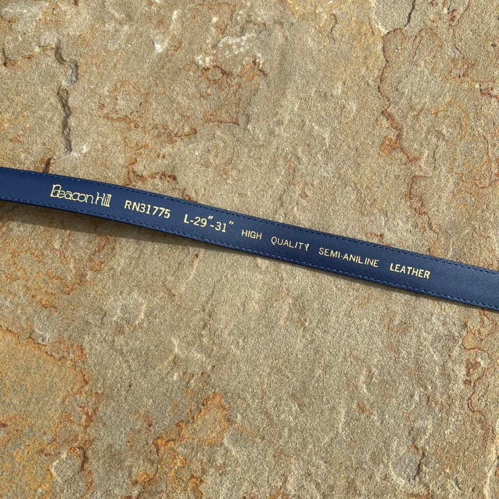 Deadstock NWT Vintage 90s Blue Leather Thin Square Tip Belt