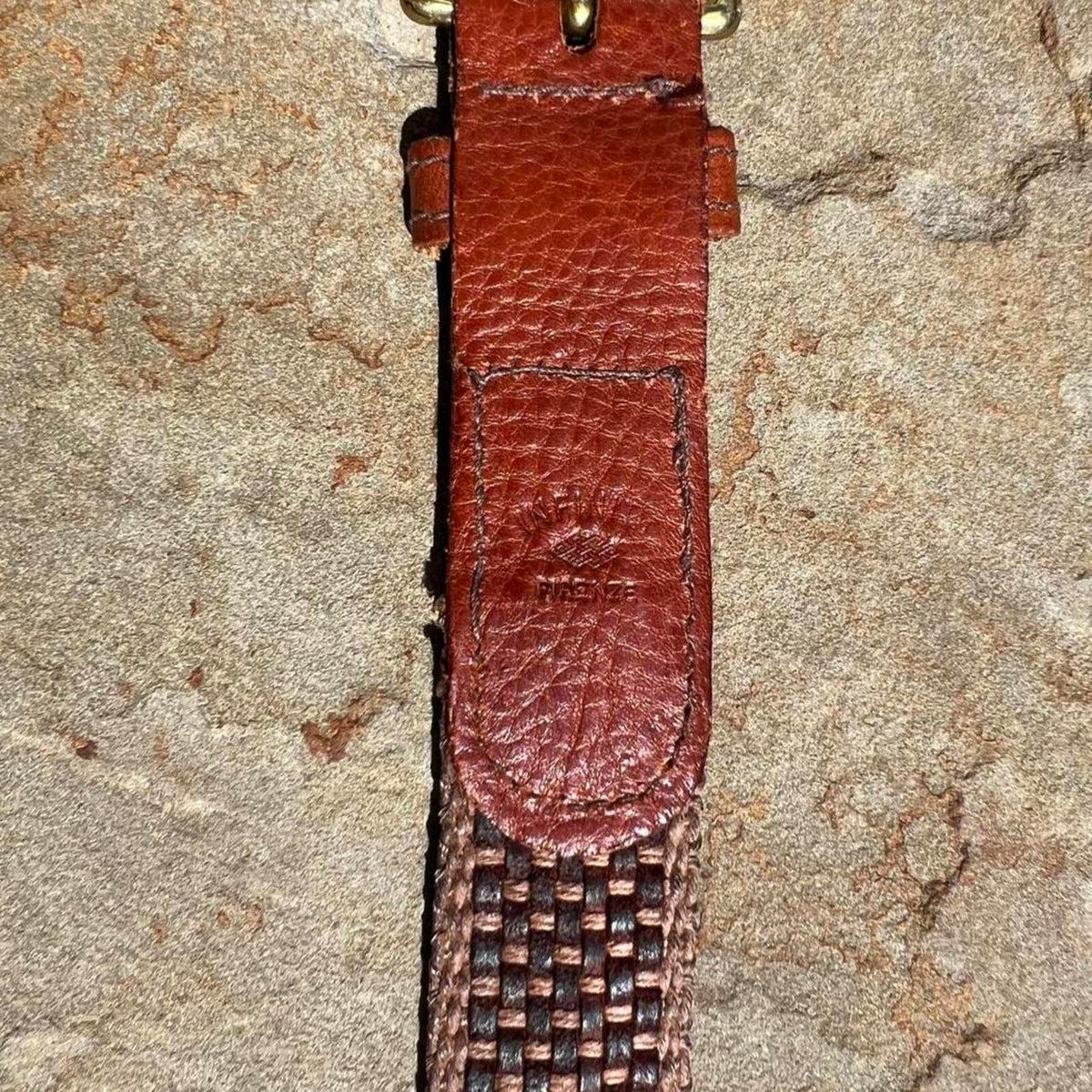 Vintage 80s Brown Leather/Canvas Woven Belt Made in Italy