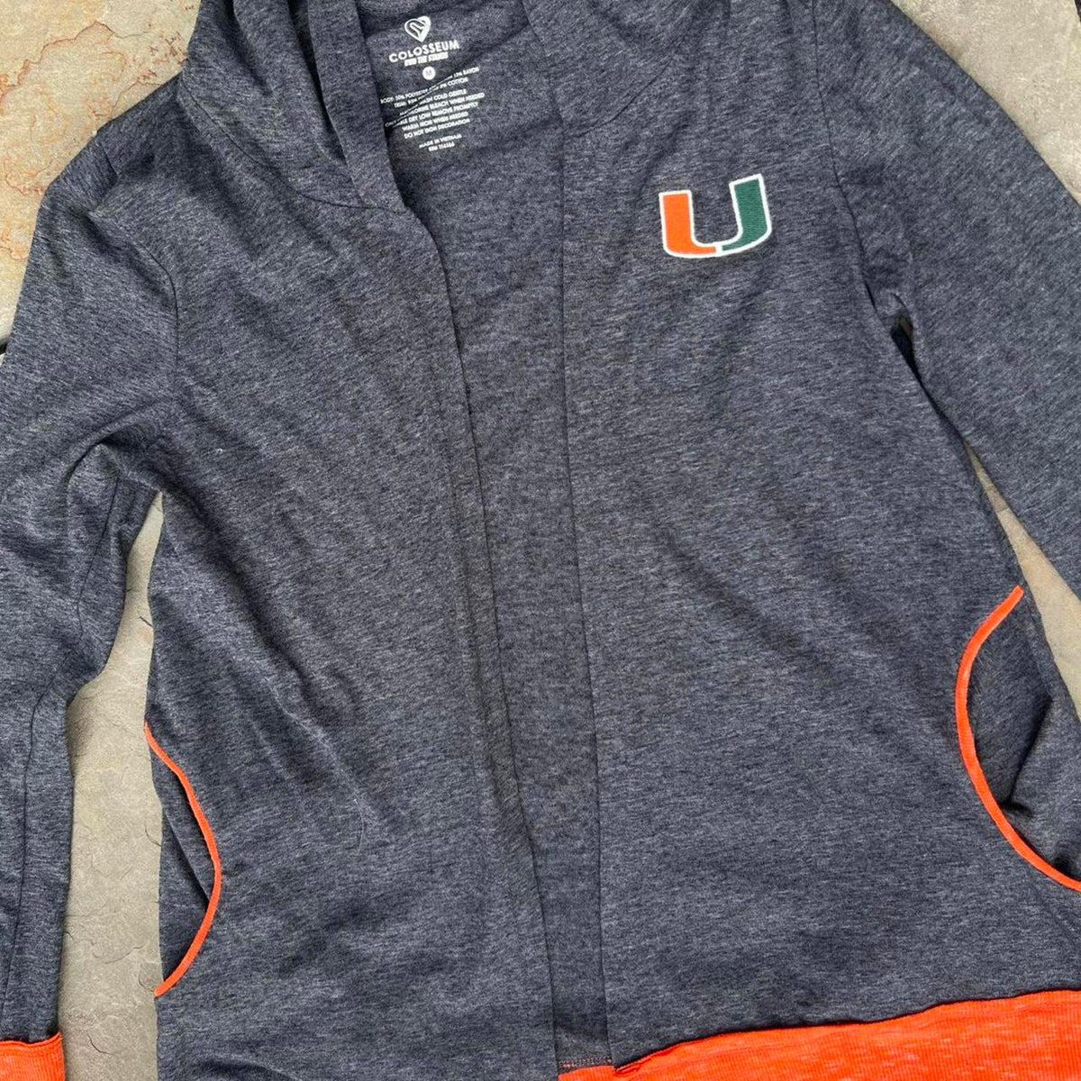 University of Miami Grey Heather + Orange Open Hoodie