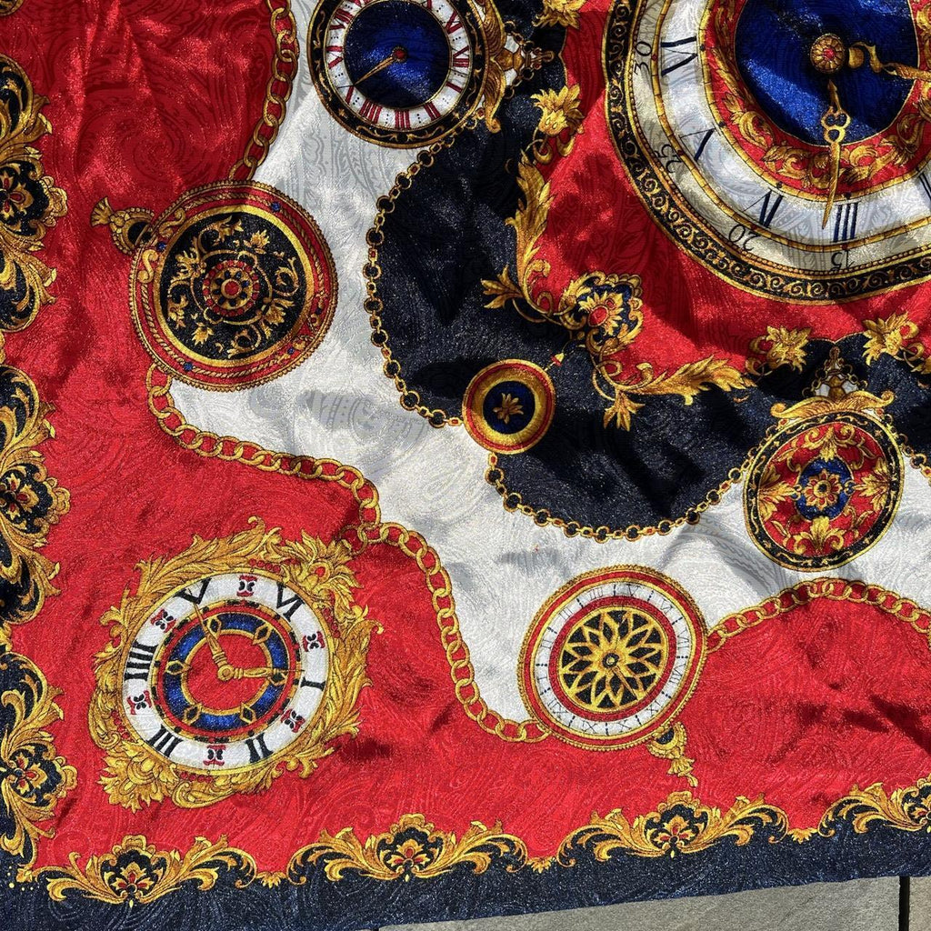 Neo-vintage Paisley Silk Clock Design Scarf Bandana