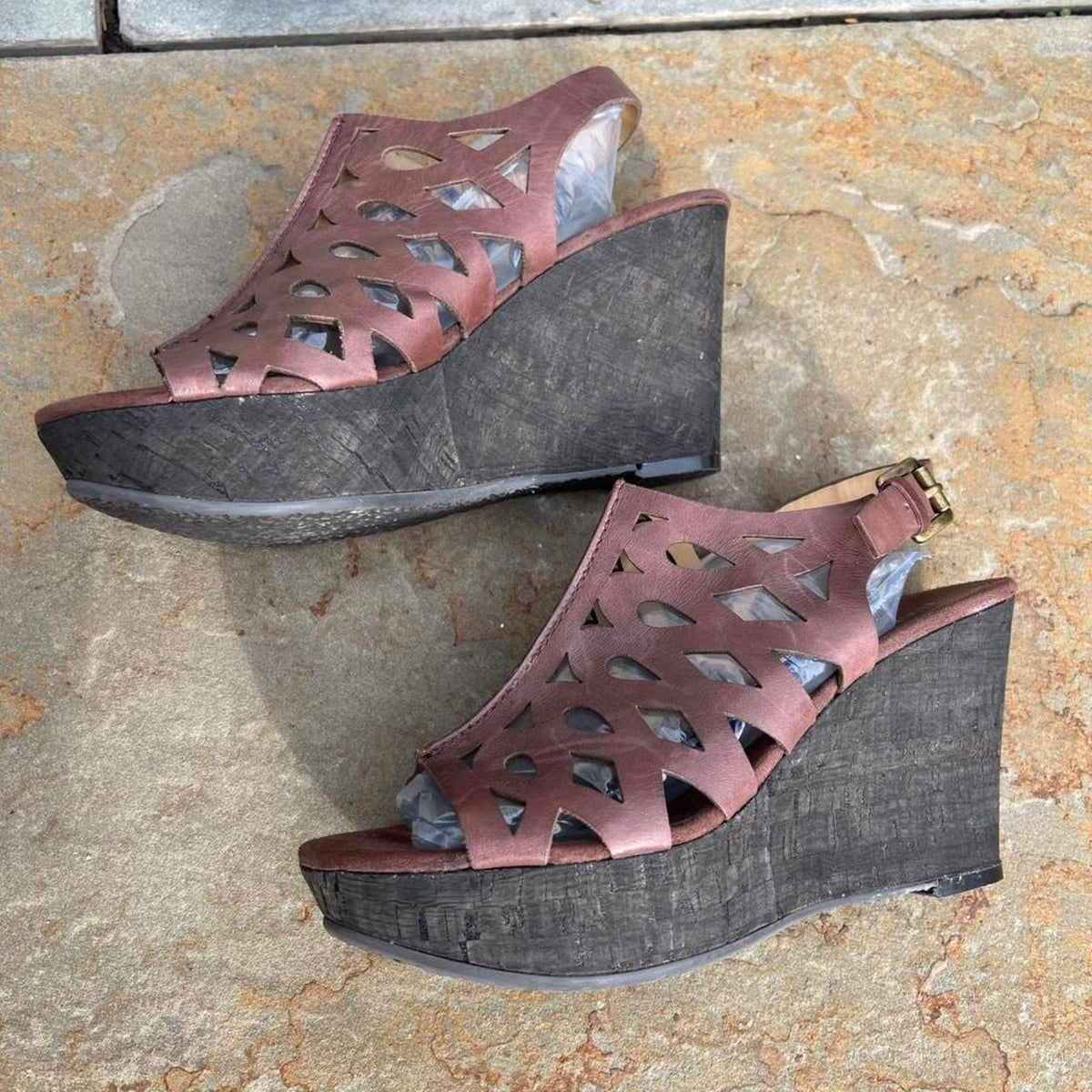Dark Brown Leather Sandal Wedge High Heels