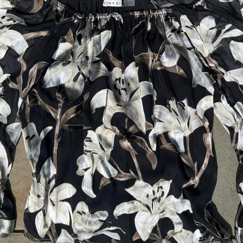 Alice + Olivia Silk Blend Ardelia Floral Off Shoulder Blouse