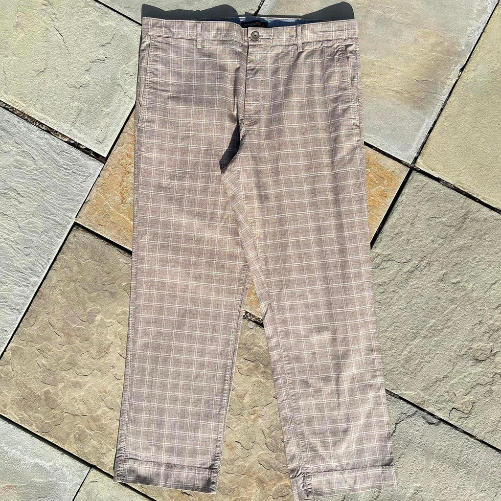 Tan Plaid Pattern Trousers Dress Pants